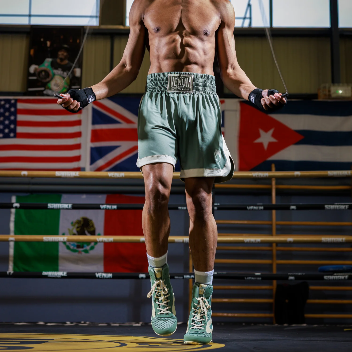 Venum Classic Boxing Shorts - Aqua Green/Ivory - Image 2