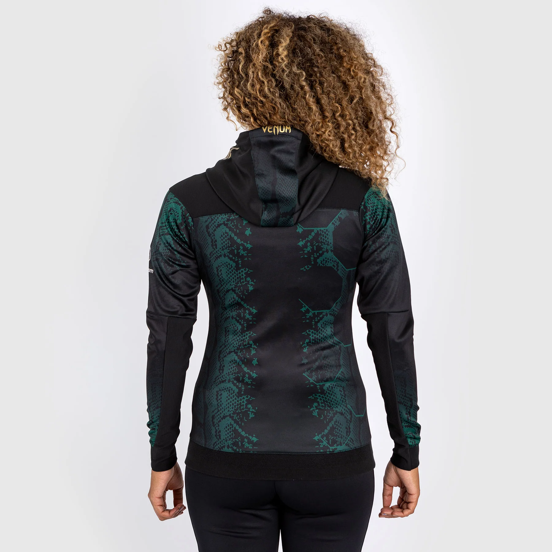 UFC Adrenaline by Venum Authentic Fight Night Women’s Walkout Hoodie - Emerald Edition - Green/Black/Gold - Image 2