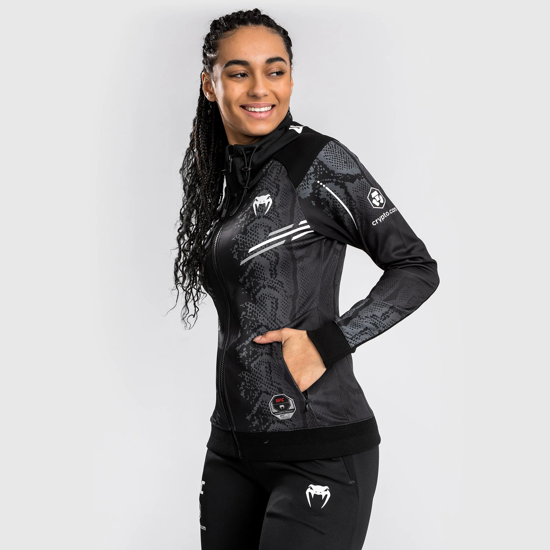 UFC Adrenaline by Venum Authentic Fight Night Women’s Walkout Hoodie - Black - Image 4