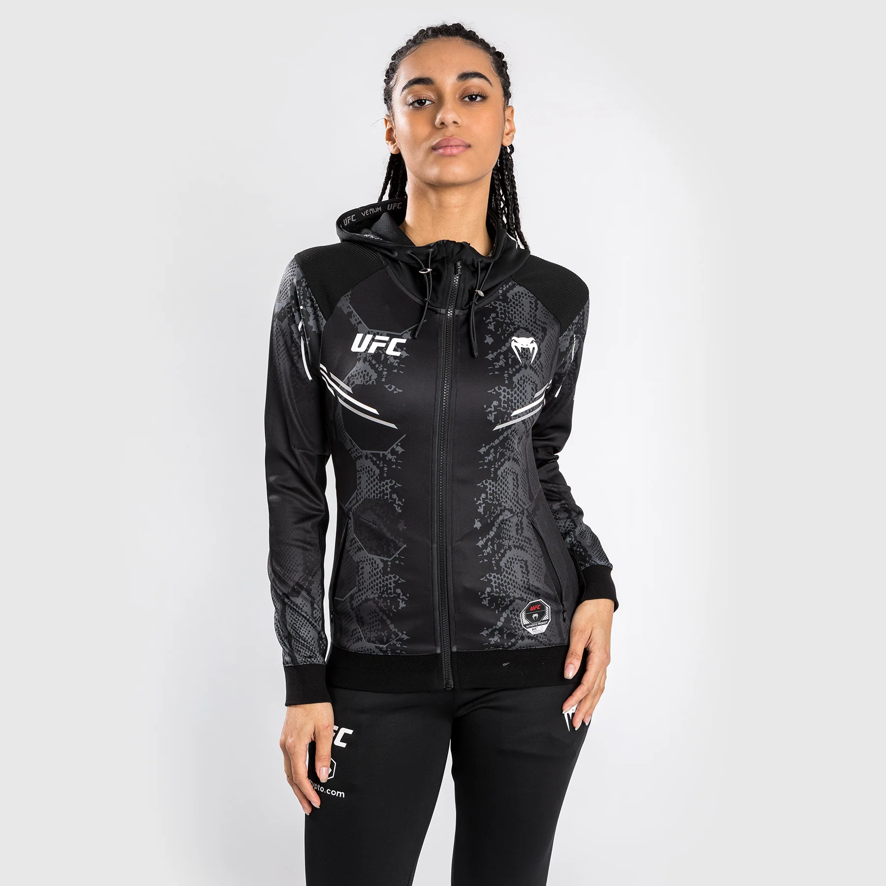 UFC Adrenaline by Venum Authentic Fight Night Women’s Walkout Hoodie - Black - Image 5