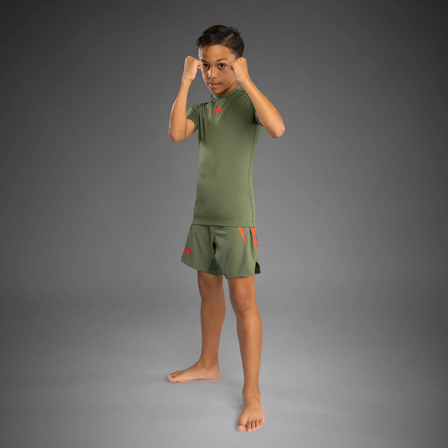 Venum Contender Kids Rashguards Short Sleeves - Army Green/Orange - Image 3