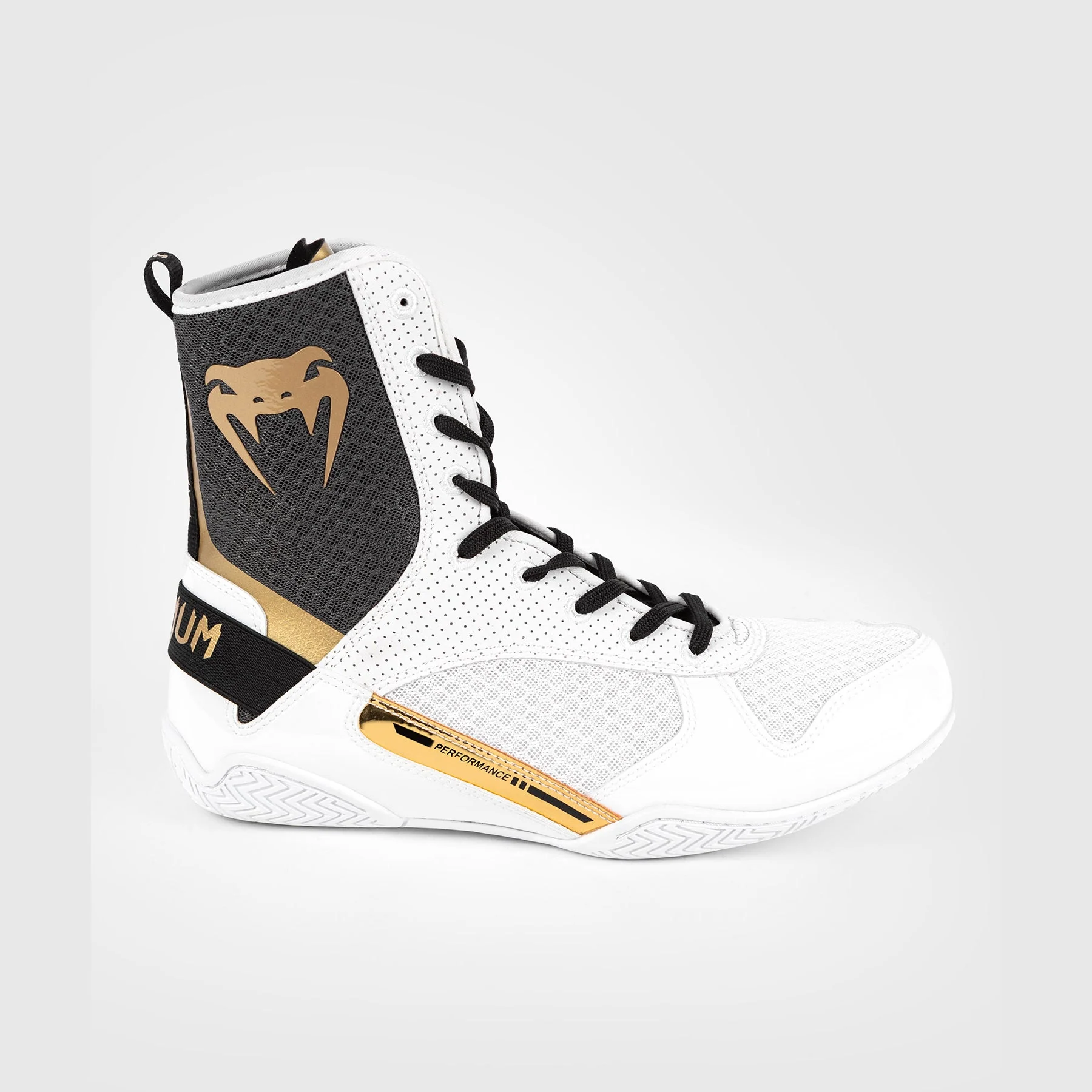 Venum Elite Boxing Shoes - White/Black/Gold - Image 3