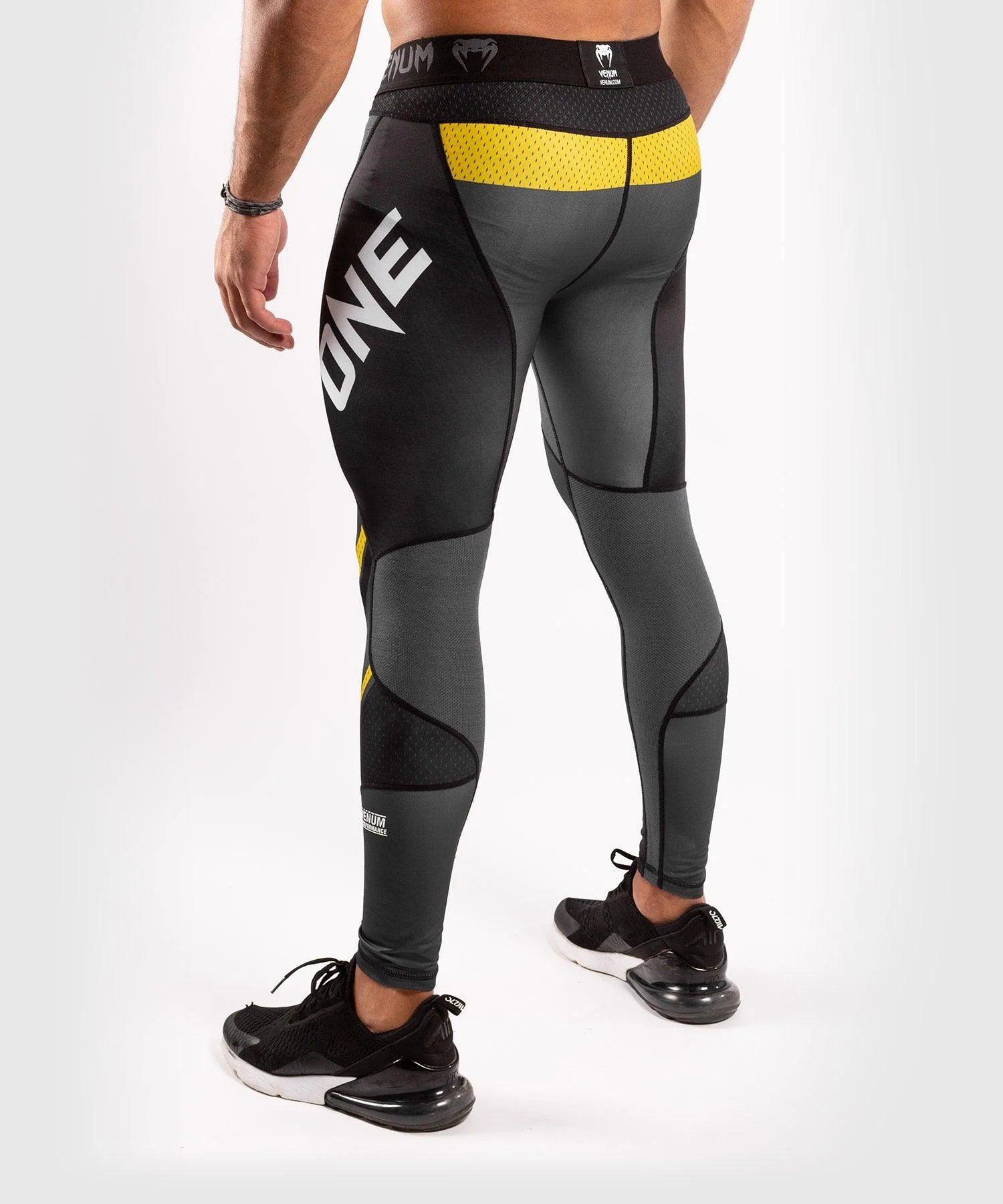 Venum ONE FC Impact Compresssion Tights - Grey/Yellow - Image 4