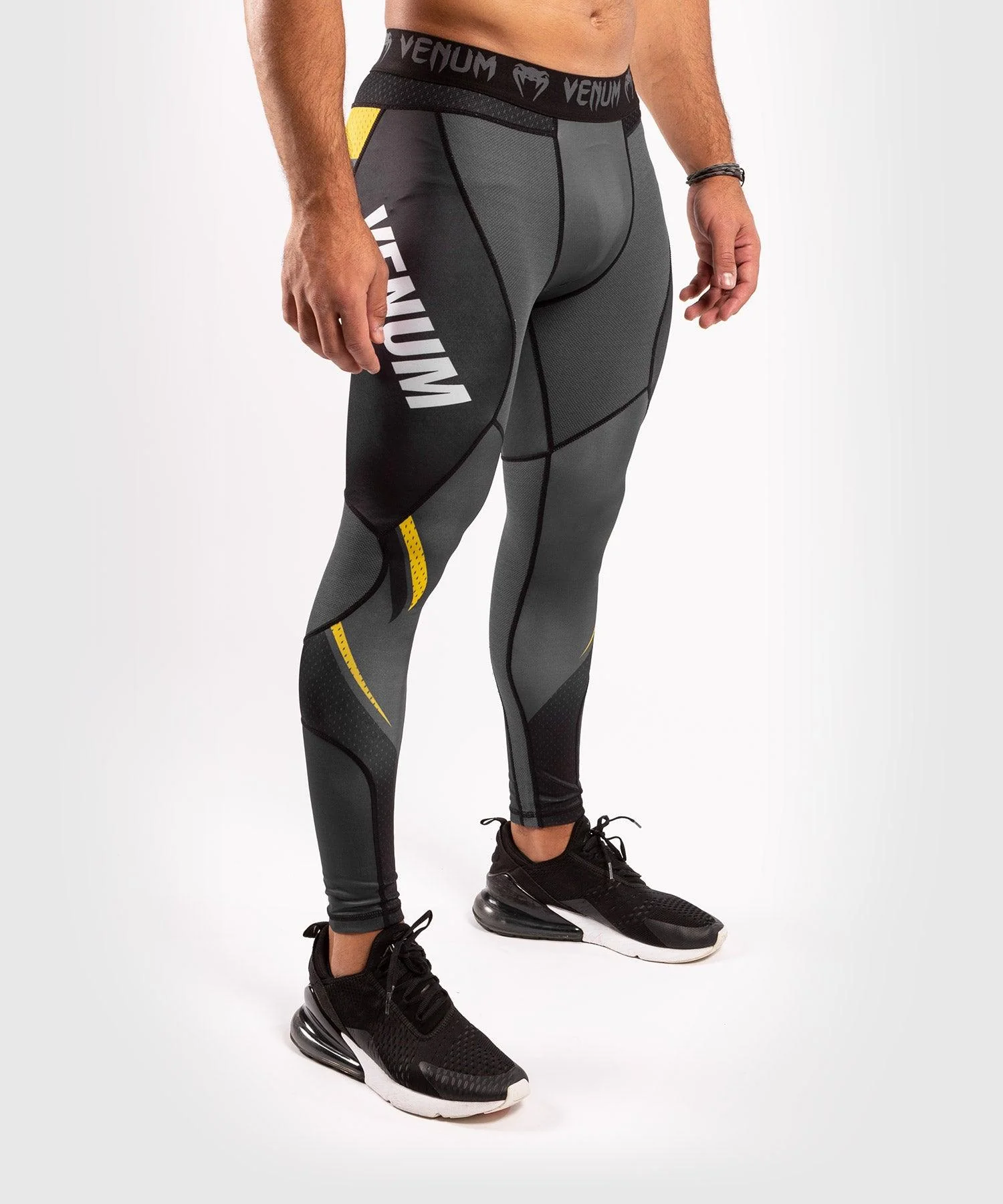 Venum ONE FC Impact Compresssion Tights - Grey/Yellow - Image 5