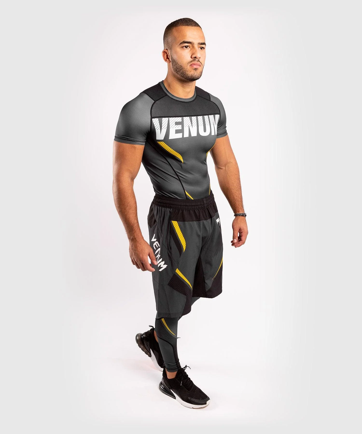 Venum ONE FC Impact Compresssion Tights - Grey/Yellow - Image 9