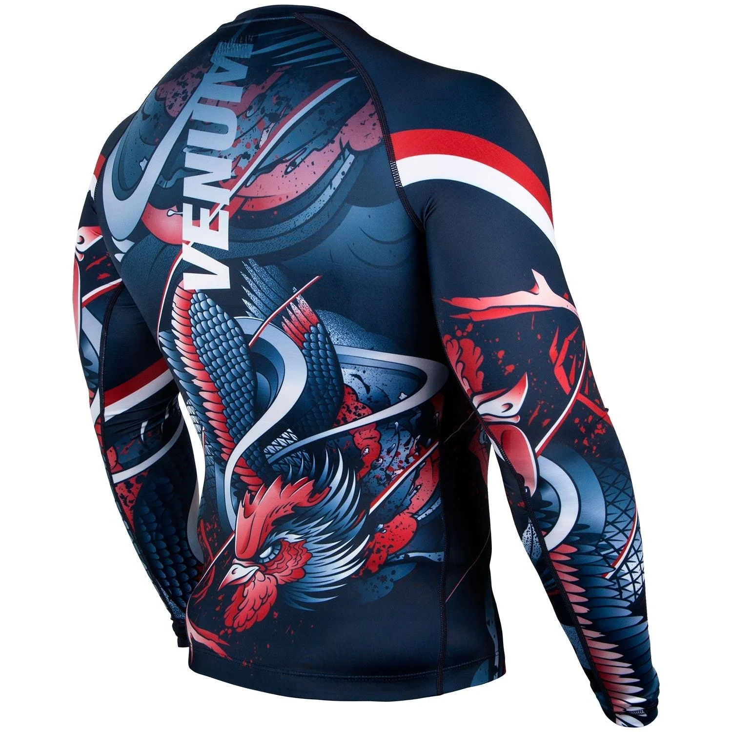 Venum Rooster Rashguard - Long Sleeves - Navy Blue/Orange - Image 4
