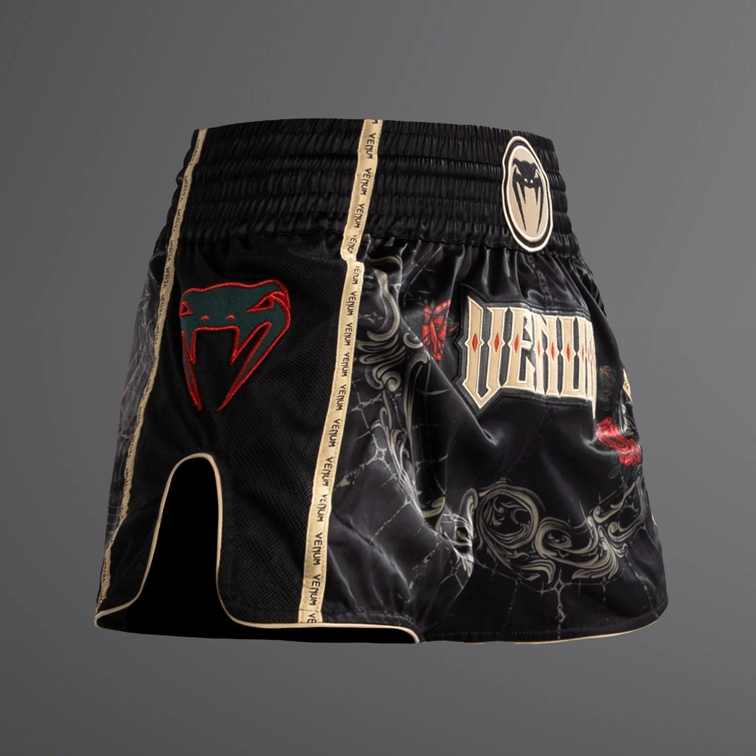 Venum Santa Muerte 5.0 Muay Thai Shorts - Deep Black/Gold - Image 2