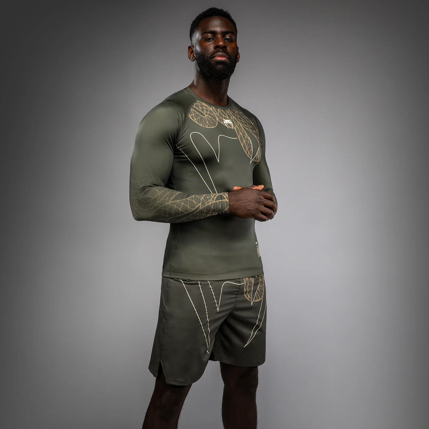 Venum Serpenti Long Sleeve Rashguard - Khaki/Bronze/Ivory - Image 3