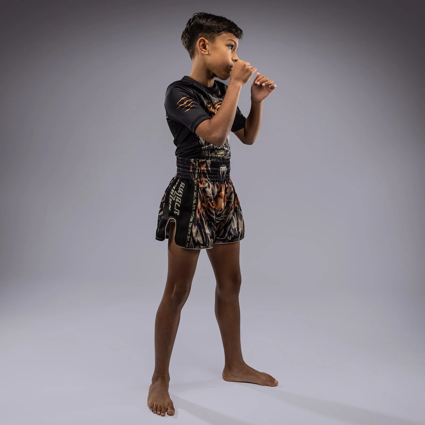 Venum Tiger Kids Muay Thai Shorts - Black/Neon Orange - Image 5