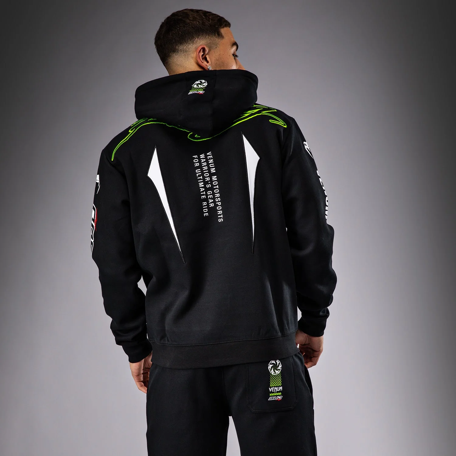 Venum x Bud Racing Men’s Hoodie - Black/White/Lime Green - Image 4
