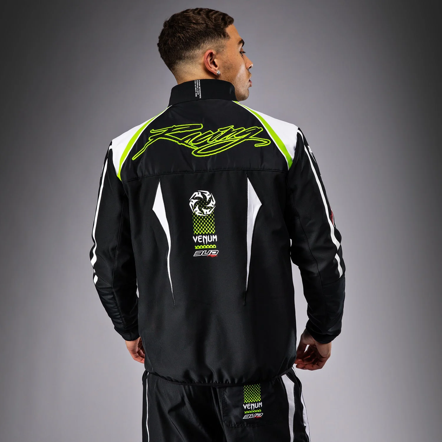 Venum x Bud Racing Men’s Jacket - Black/White/Lime Green - Image 4