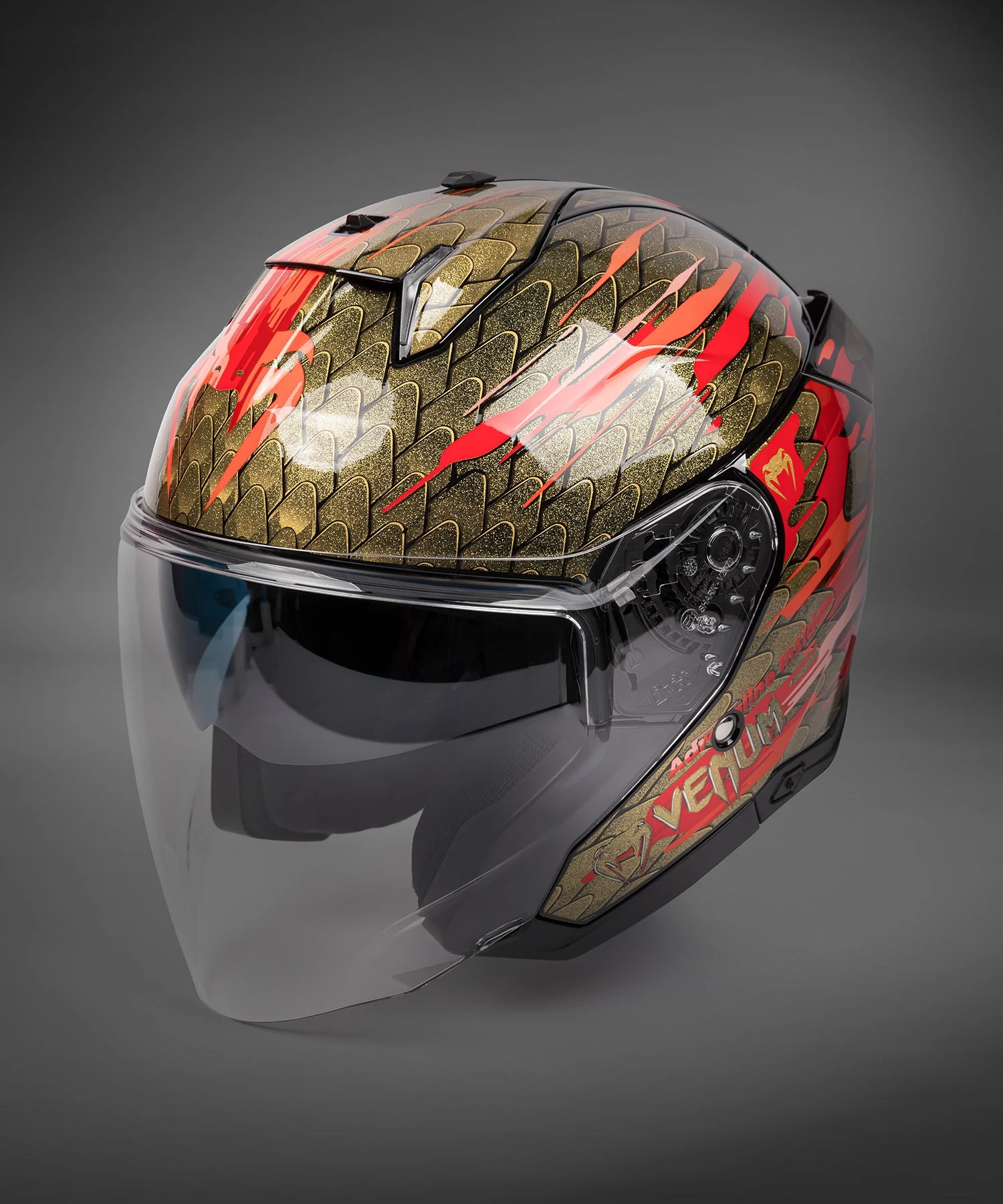 Venum x Shark SKWAL i3 JET Motorcycle Helmet - Red/Gold - Image 4