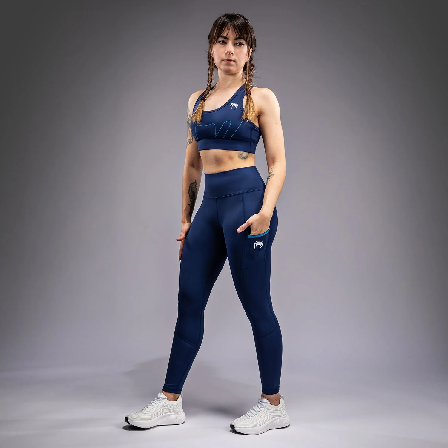 Venum x Top Rank Original Women's 7/8 Leggings - Navy Blue - Image 2